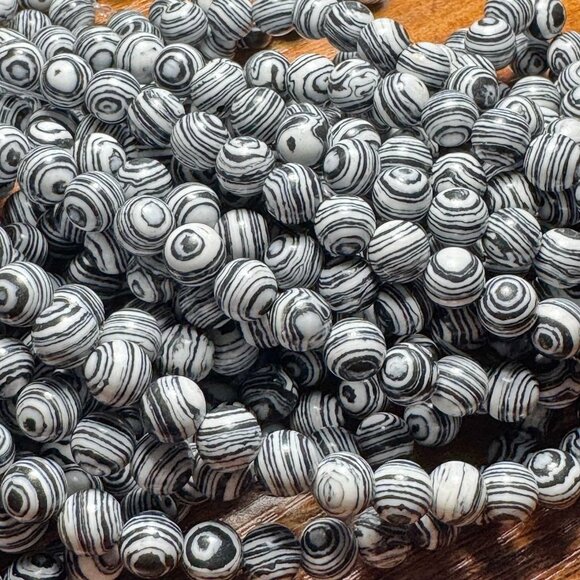 8mm Gray Synthetic Malachite Bead Strand - Picture 1 of 2
